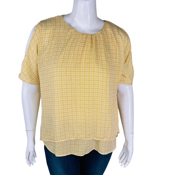 New Directions Womans Sz XL Plus Blouse Top Shirt Yellow Layer Short Sleeve - Picture 1 of 8